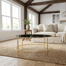 Gold Round Coffee Table with Glass Top Steel Frame Single Piece Modern Design