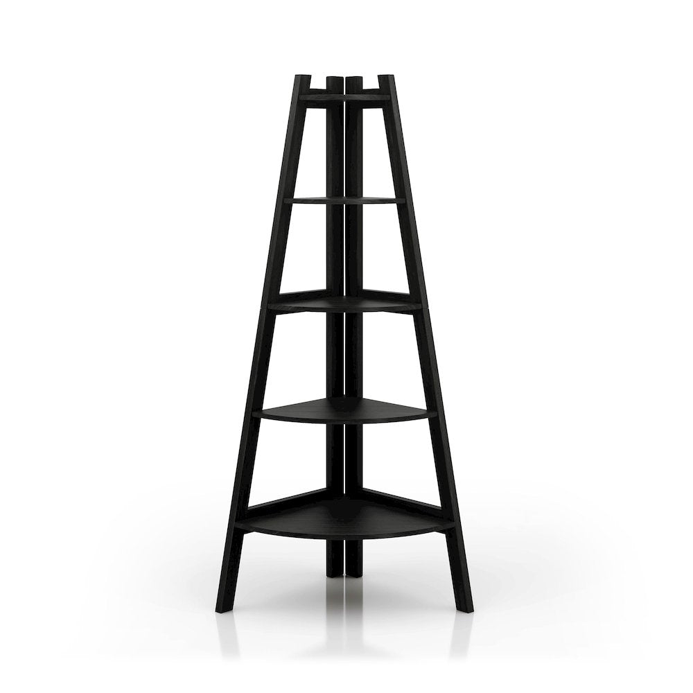 Lawler Contemporary Wood 5-Shelf Corner Bookcase in Black