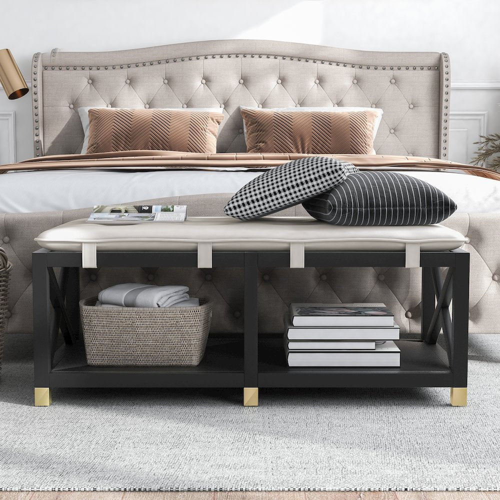 Tally 48.5" Wide Wood Bench with Removable Cushion