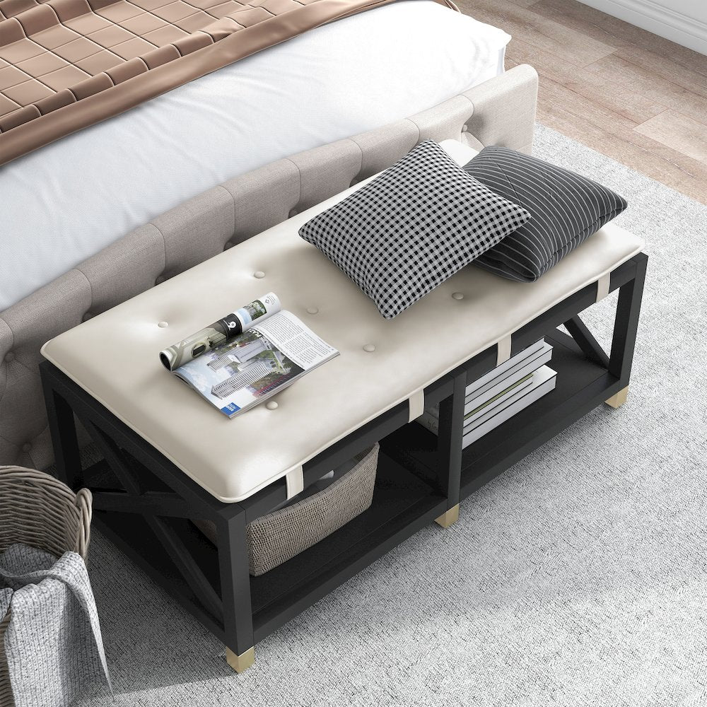 Tally 48.5" Wide Wood Bench with Removable Cushion