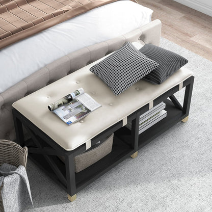 Tally 48.5" Wide Wood Bench with Removable Cushion