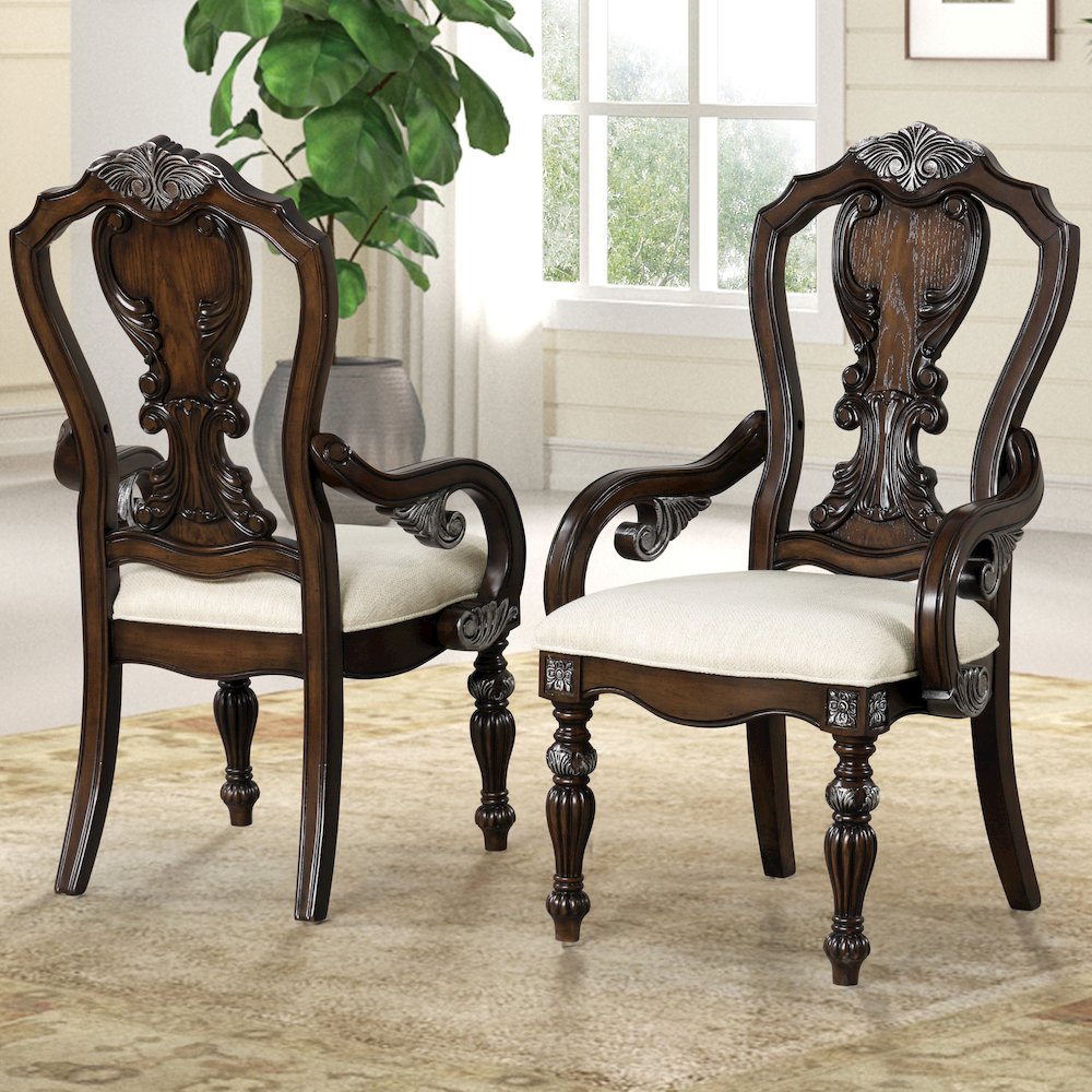 Giselle Dark Brown Upholstered Dining Arm Chair (Set of 2)