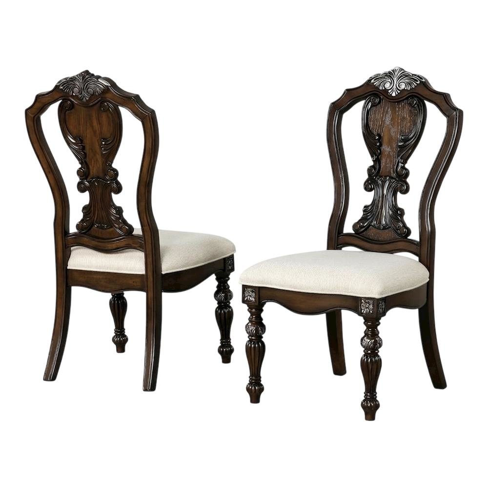 Dark Brown Upholstered Dining Side Chairs with Cushioned Seating, Set of 2