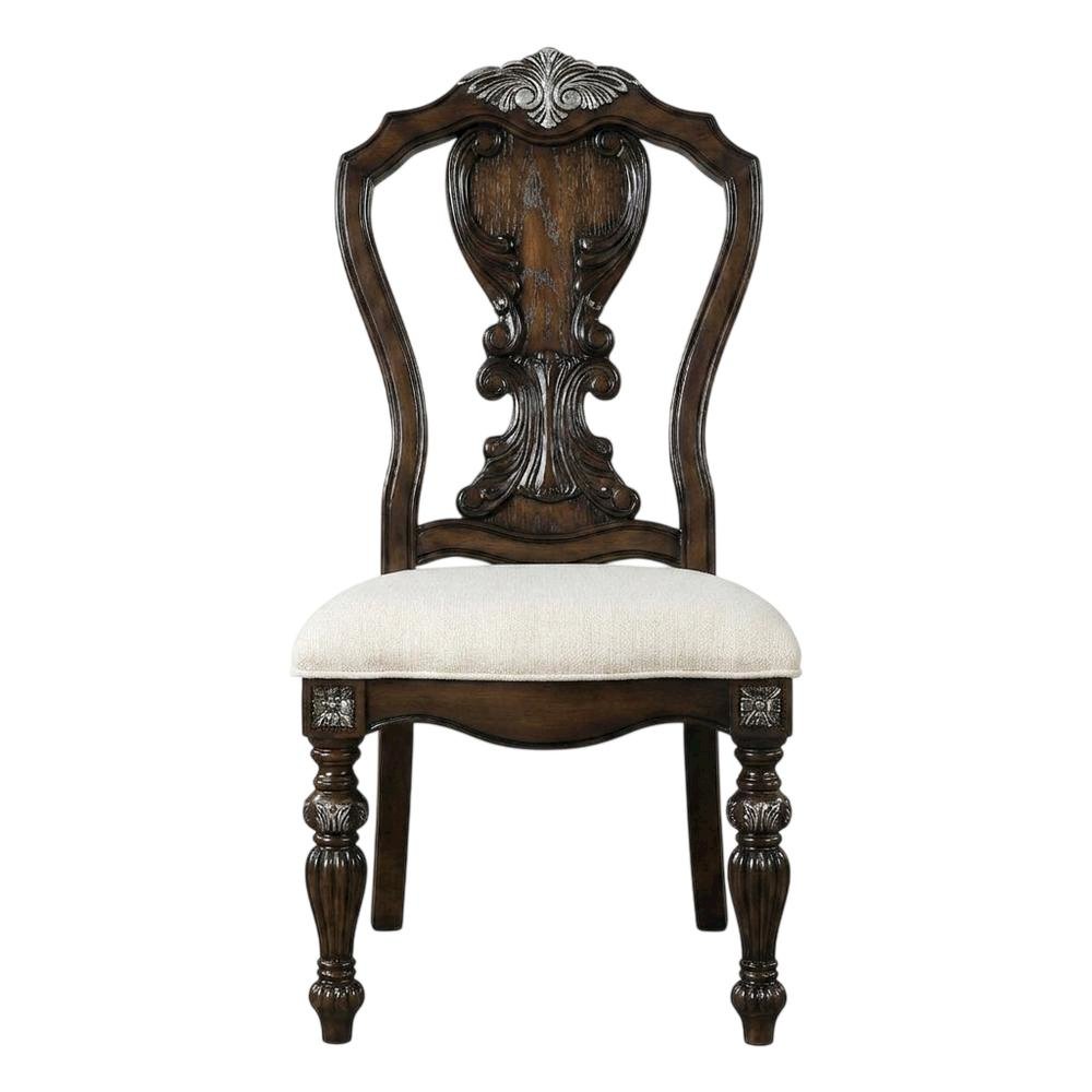 Dark Brown Upholstered Dining Side Chairs with Cushioned Seating, Set of 2