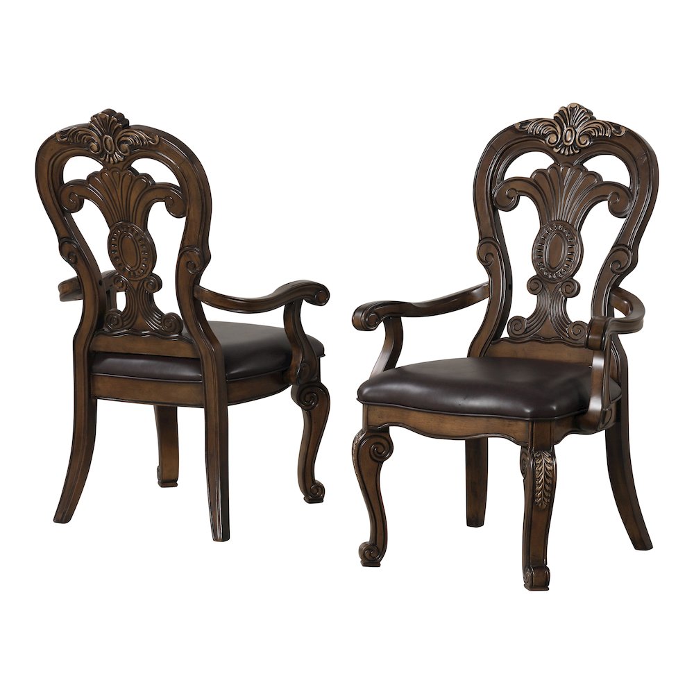 Melina Dark Brown Upholstered Dining Arm Chair (Set of 2)