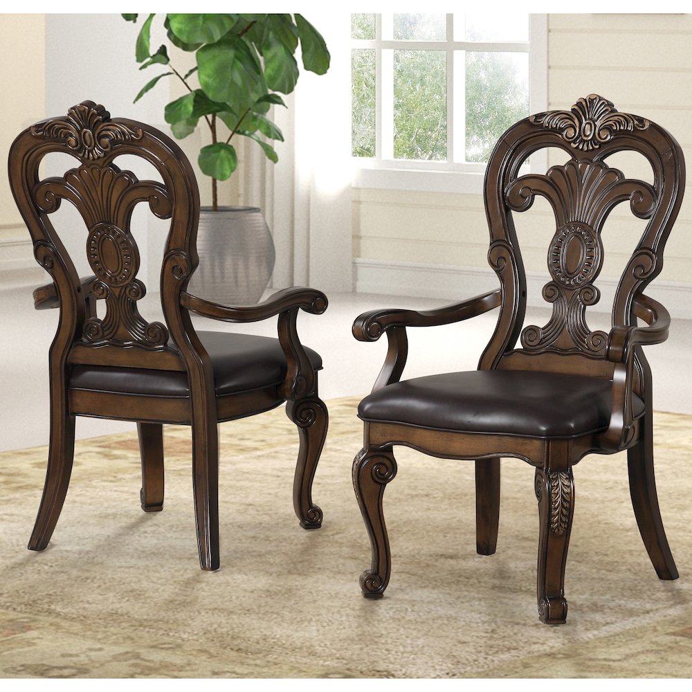 Melina Dark Brown Upholstered Dining Arm Chair (Set of 2)