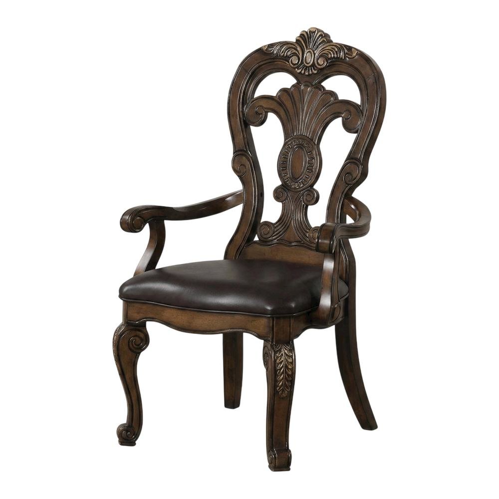 Dark Brown Upholstered Dining Arm Chair Set with Premium Fabric
