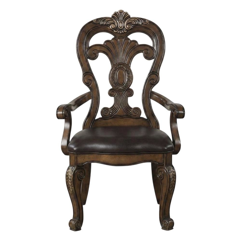 Dark Brown Upholstered Dining Arm Chair Set with Premium Fabric