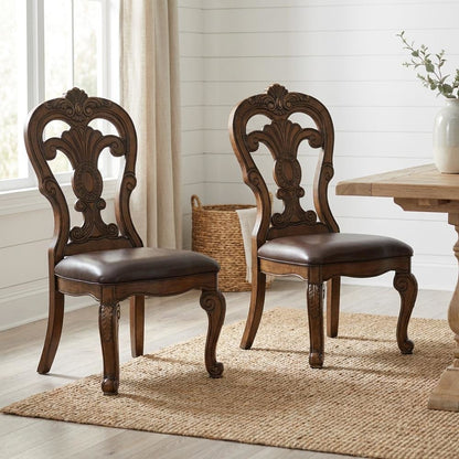 Dark Brown Upholstered Dining Side Chair Set with Cushioned Seat