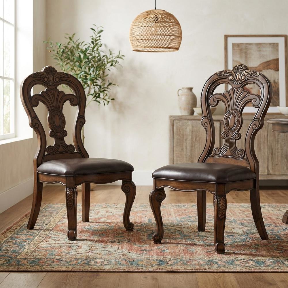 Dark Brown Upholstered Dining Side Chair Set with Cushioned Seat