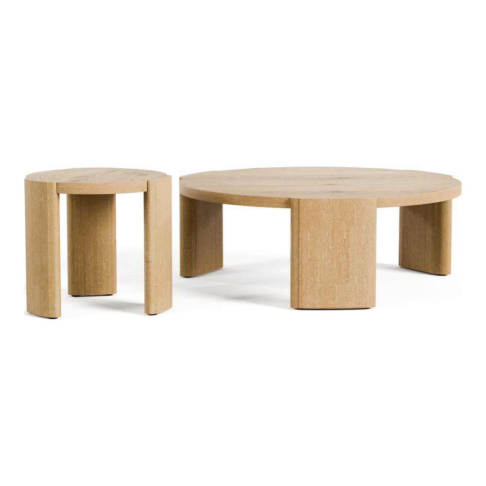 Honora 2-Piece Modern Oak Wood Round Coffee Table Set