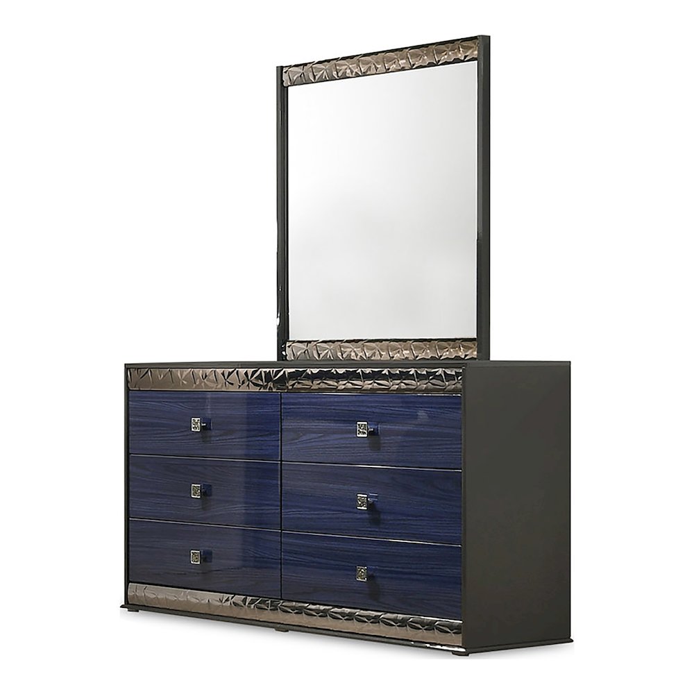 Kensing Glam Ash Gray and Indigo Blue Wood 6-Drawer Dresser