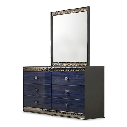 Kensing Glam Ash Gray and Indigo Blue Wood 6-Drawer Dresser
