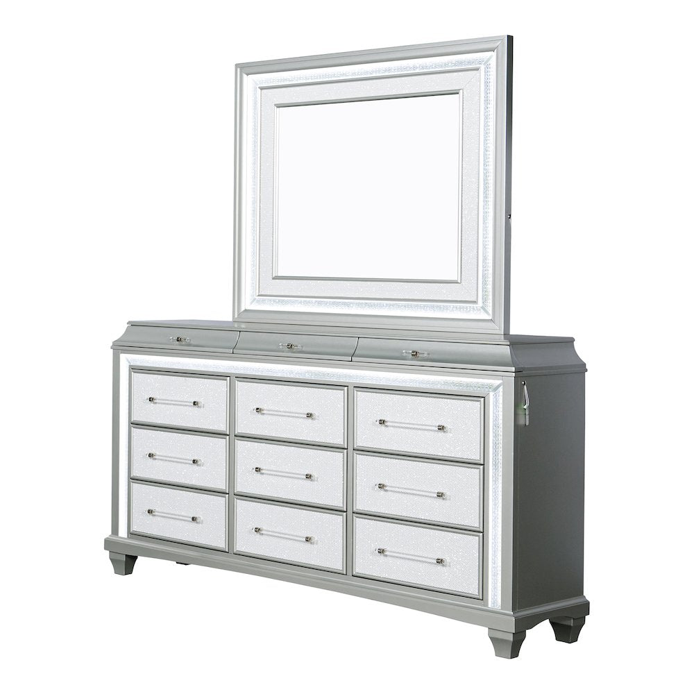 Anson Glam Silver Wood 12-Drawer Dresser with LED