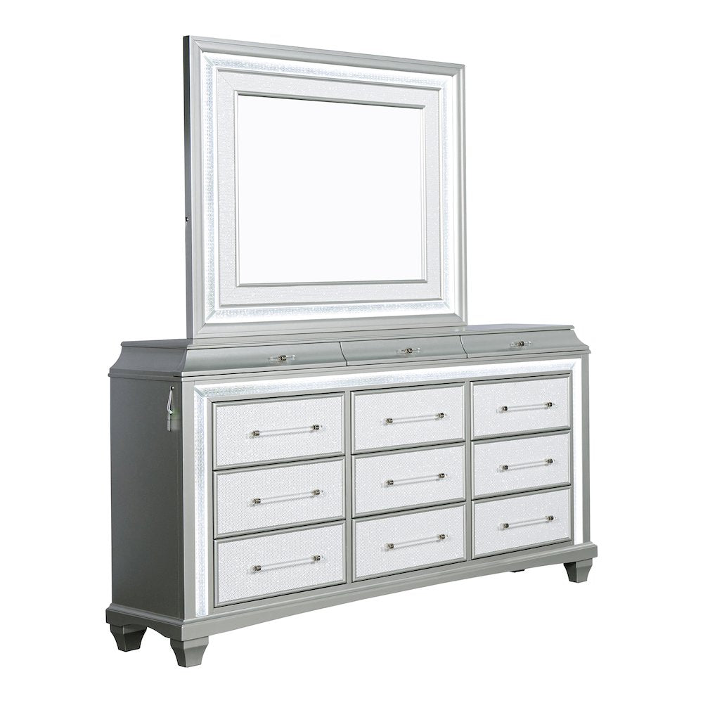 Anson Glam Silver Wood 12-Drawer Dresser with LED