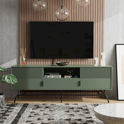 Haft Wood Multi-Storage TV Stand in Sage Green and Black