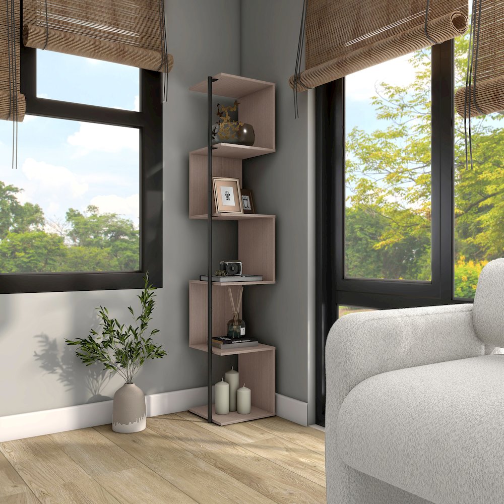 Cirion Modern Wood 5-Shelf Corner Bookcase