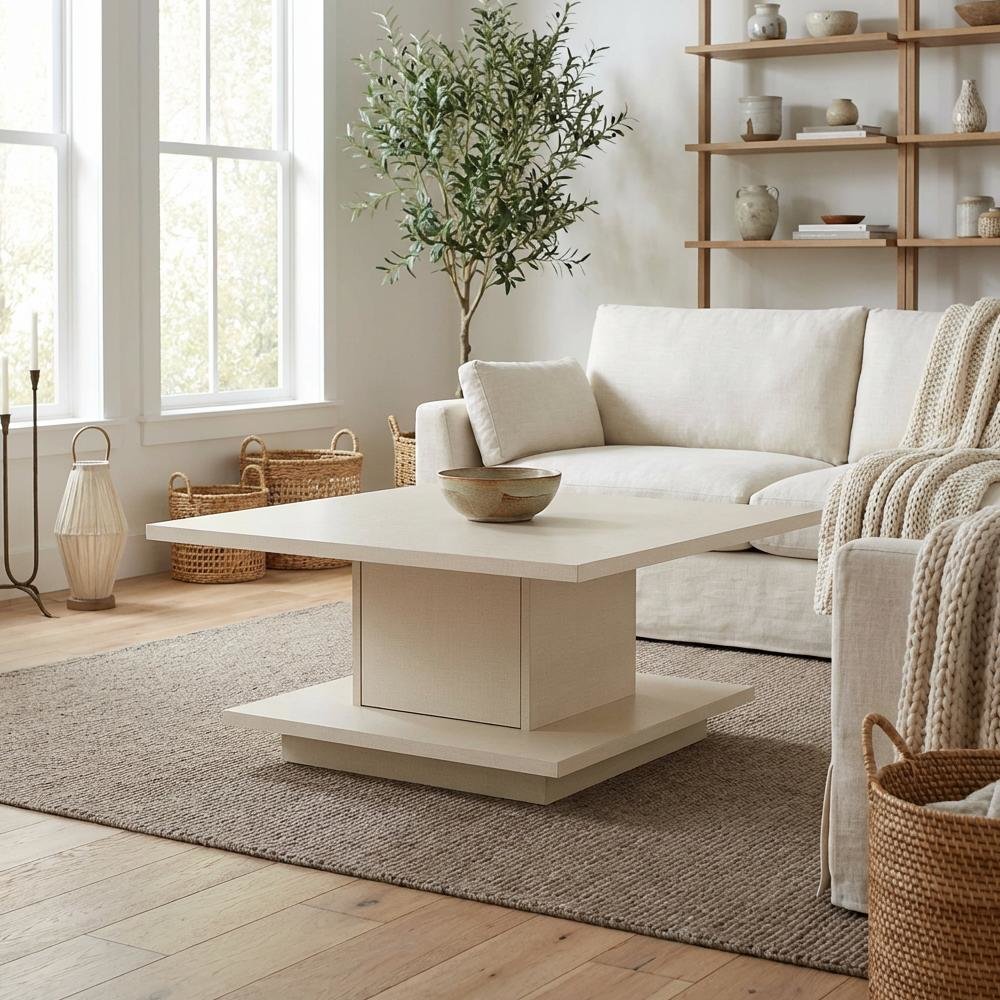 White Wood Coffee Table with MDF and Honeycomb Composite Board Construction