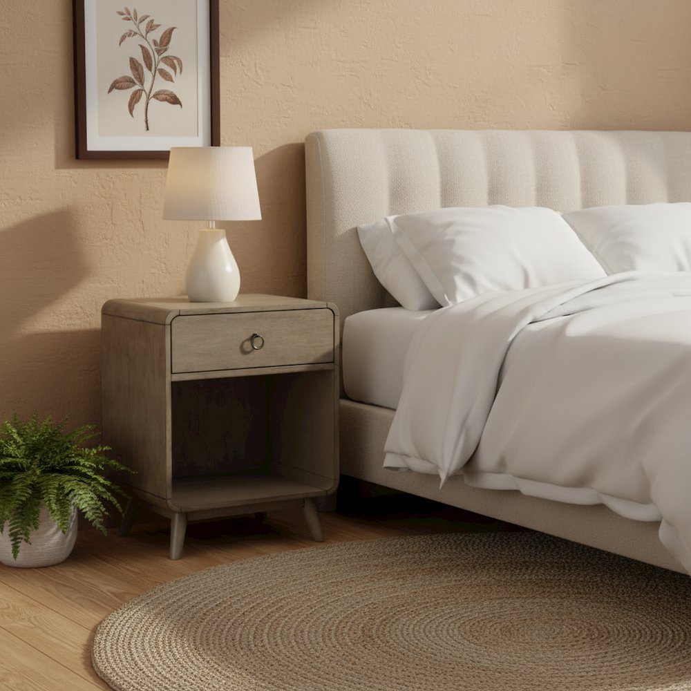 Gray Wooden Nightstand – 1 Drawer Side Table for Bedroom Décor and Storage