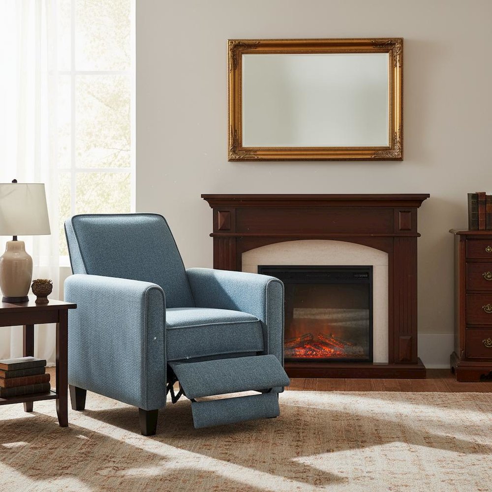 Blue Recliner Chair - Upholstered Sofa Chair with Push Back for Living Room