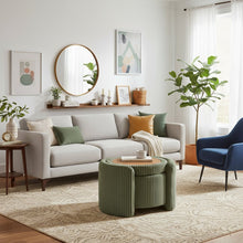 Green Round Ottoman with Storage – Fabric Ottoman Coffee Table for Living Room