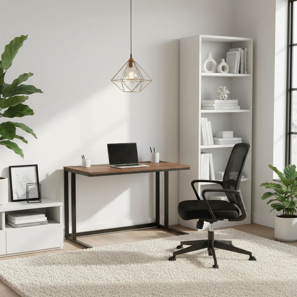Black Writing Desk – Metal Computer Desk With USB and Power Outlets