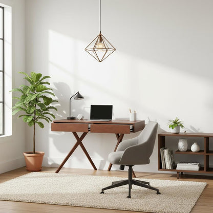 Brown Wood Desk with Storage – Small Desk with 2 Drawers, 2 USB Ports, Outlets
