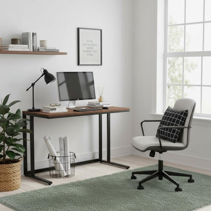 Black Writing Desk – Metal Computer Desk With USB and Power Outlets