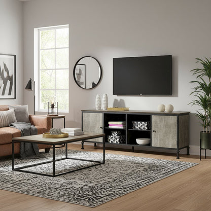 Gray Industrial TV Stand – 72 Inch Wide Entertainment Center For Living Room