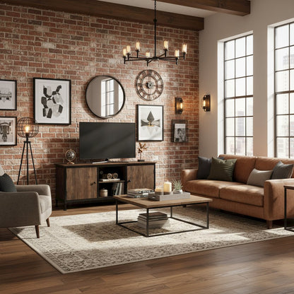 Brown Industrial TV Stand – 60 Inch Wide Entertainment Center For Living Room