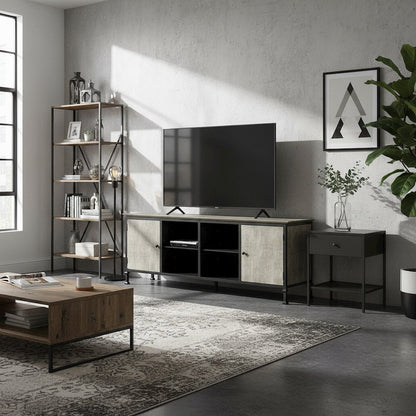 Gray Industrial TV Stand – 72 Inch Wide Entertainment Center For Living Room