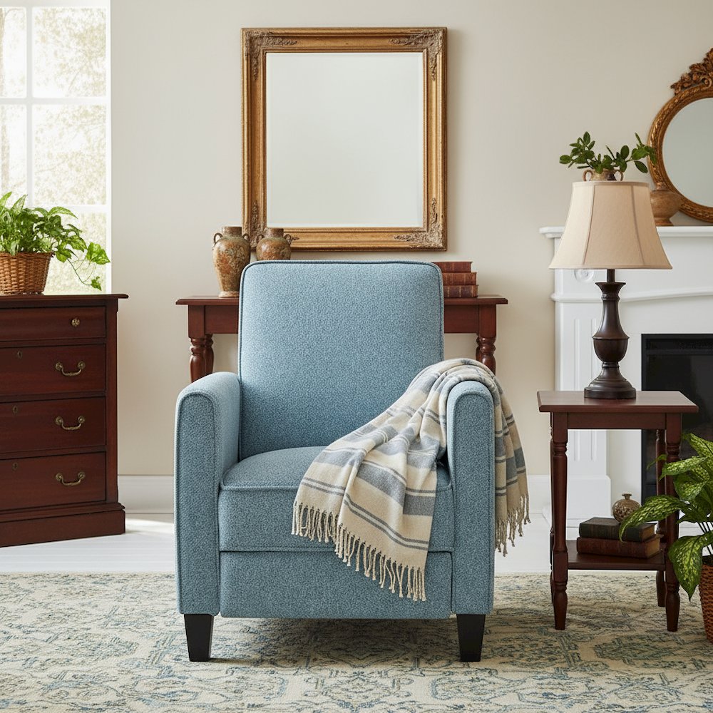 Blue Recliner Chair - Upholstered Sofa Chair with Push Back for Living Room