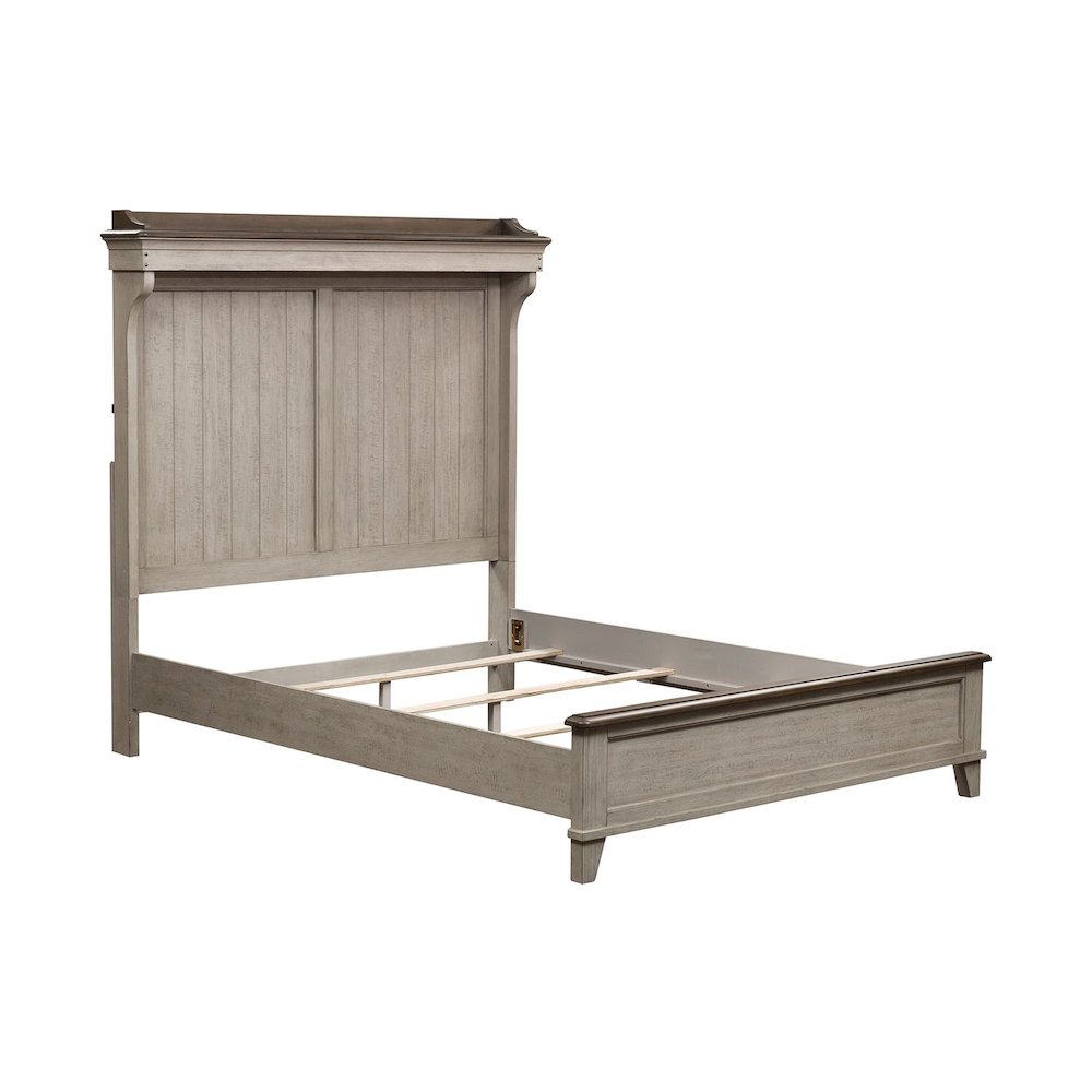 Ivy Hollow Queen Mantle Bed in Weathered Linen Finish w/ Dusty Taupe Tops