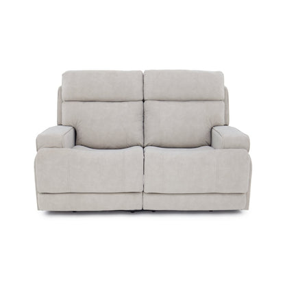 Gray Leather Loveseat with Power Recline and Adjustable Headrests for Comfort