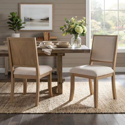 Boucle-Upholstered Mid-Century Modern Dining Chairs, Square Seat, Set of 2