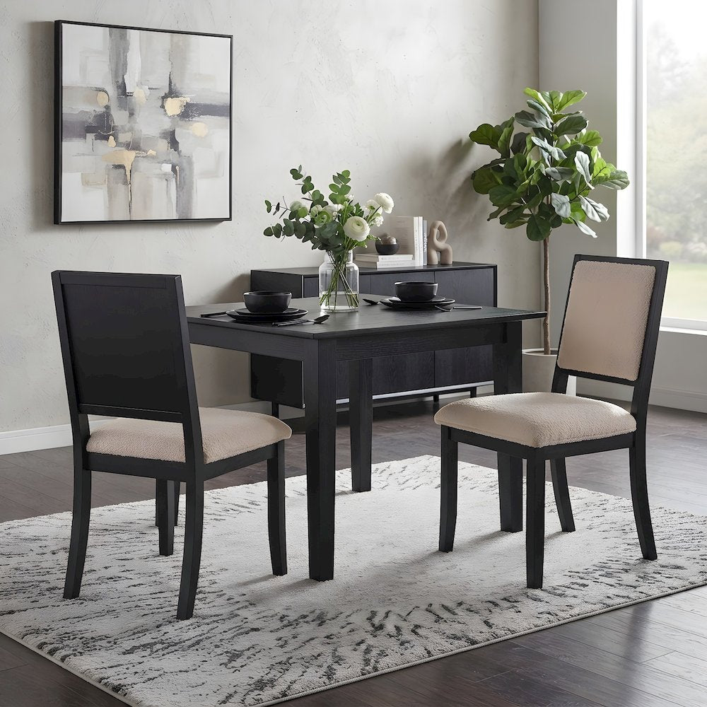 Boucle-Upholstered Mid-Century Modern Dining Chairs, Rubberwood Frame, Set of 2