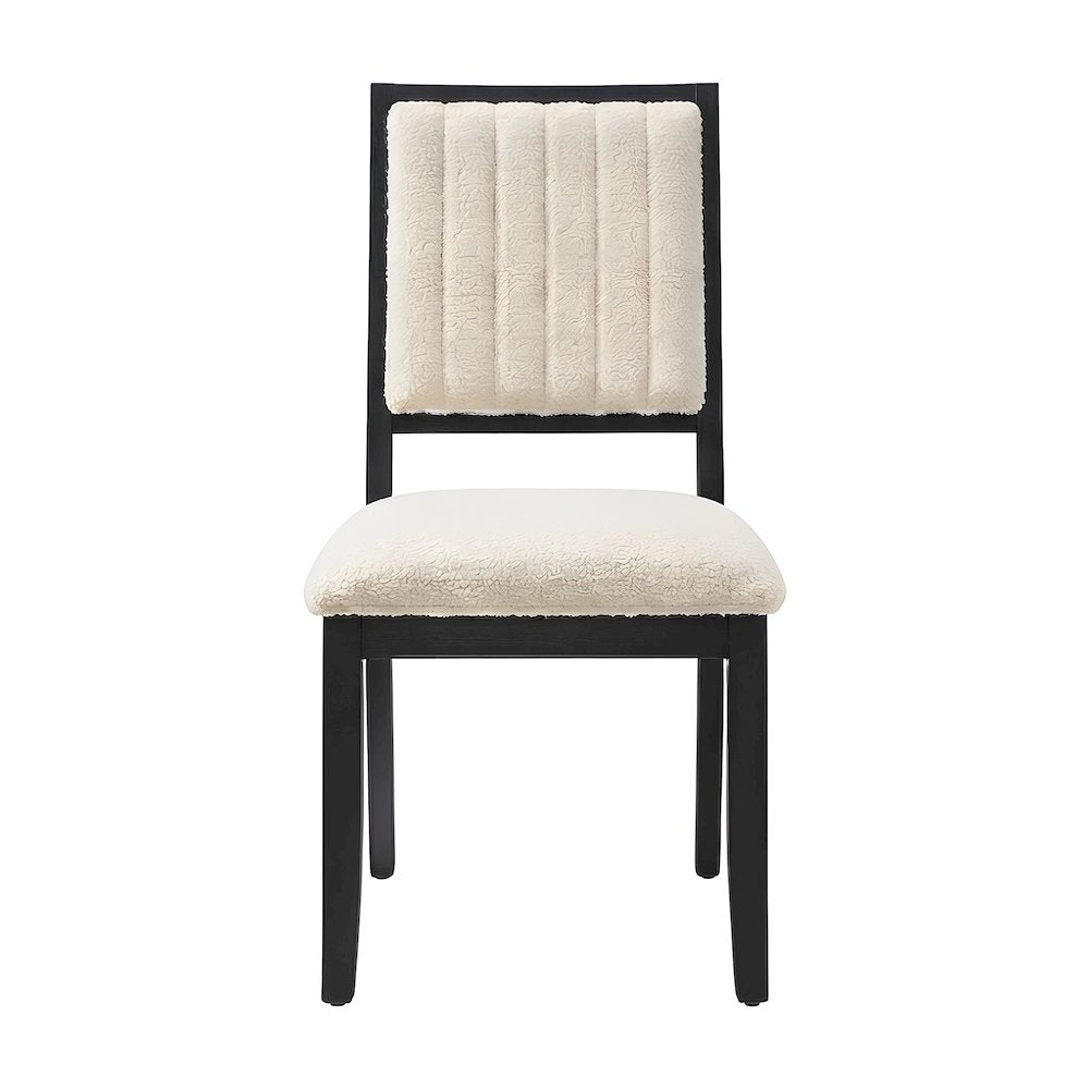 Boucle-Upholstered Mid-Century Modern Dining Chairs, Rubberwood Frame, Set of 2