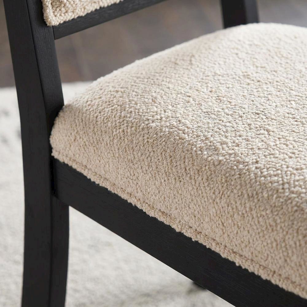 Boucle-Upholstered Mid-Century Modern Dining Chairs, Rubberwood Frame, Set of 2