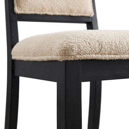 Boucle-Upholstered Mid-Century Modern Dining Chairs, Rubberwood Frame, Set of 2