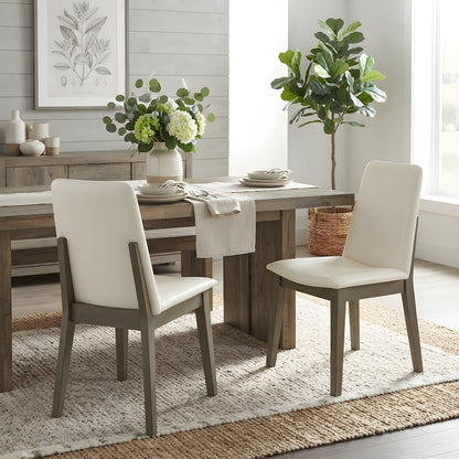 Rubberwood Vegan Leather Dining Chairs, Mid-Century Modern, Set of 2