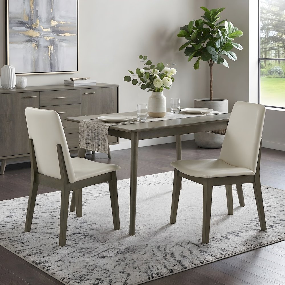 Rubberwood Vegan Leather Dining Chairs, Mid-Century Modern, Set of 2