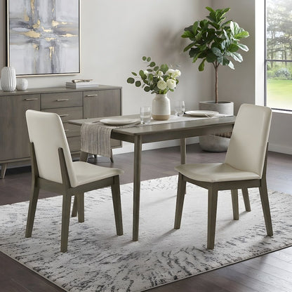 Rubberwood Vegan Leather Dining Chairs, Mid-Century Modern, Set of 2