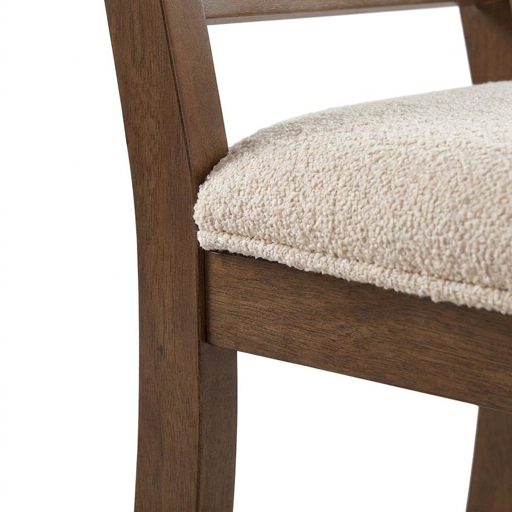 Boucle Upholstered Mid-Century Modern Dining Chairs with Walnut Finish, Set of 2