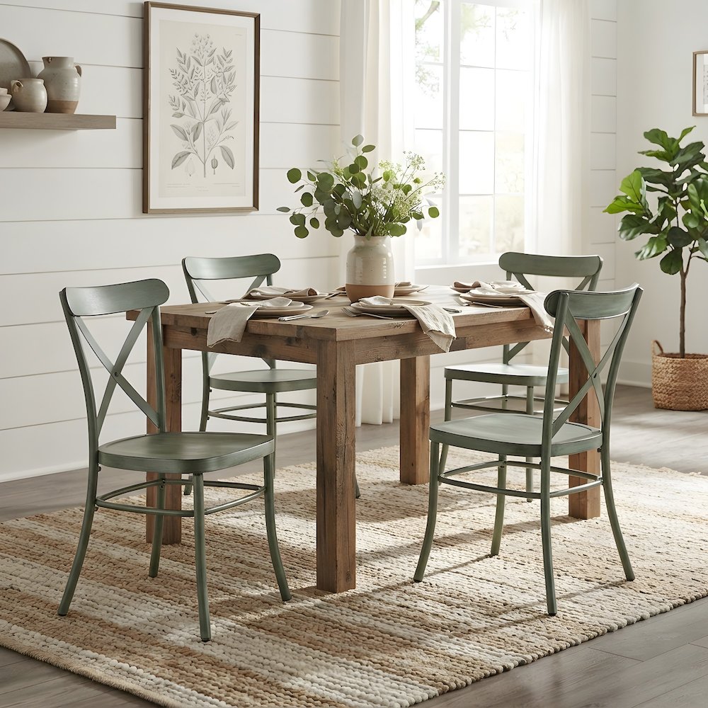 Metal Cross-Back Dining Chairs, Farmhouse Style, Set of 2
