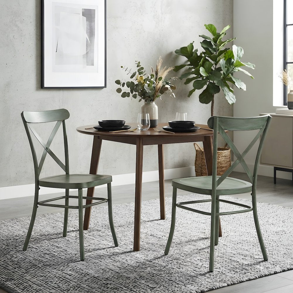 Metal Cross-Back Dining Chairs, Farmhouse Style, Set of 2