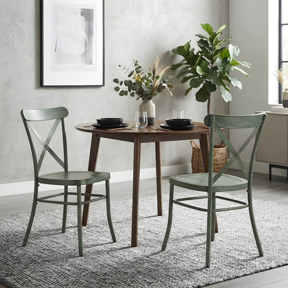 Metal Cross-Back Dining Chairs, Farmhouse Style, Set of 2