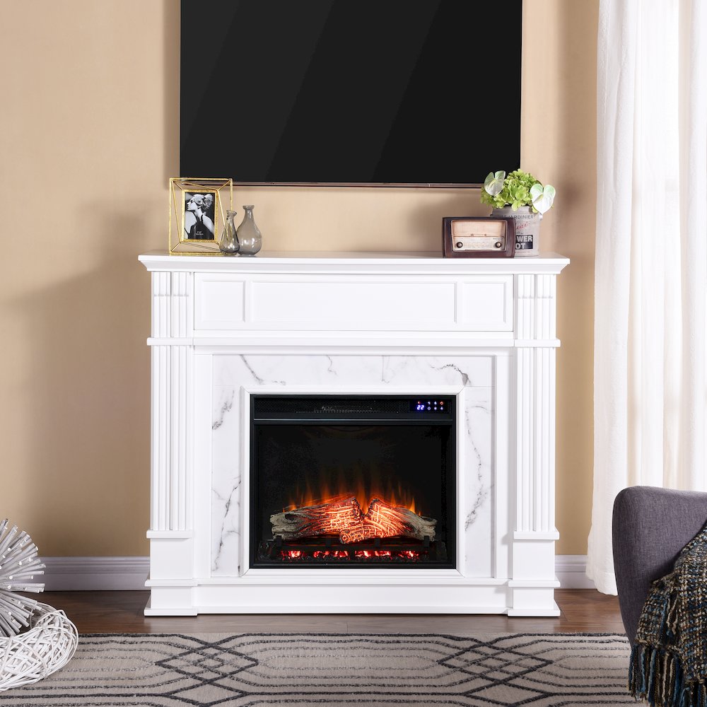 Highgate Faux Cararra Marble Touch Screen Electric Media Fireplace