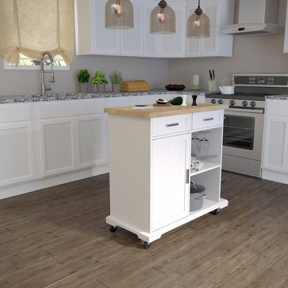 Warkin Rolling Kitchen Island Storage in White Color
