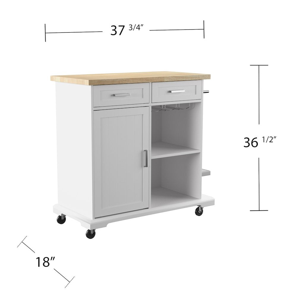 Warkin Rolling Kitchen Island Storage in White Color