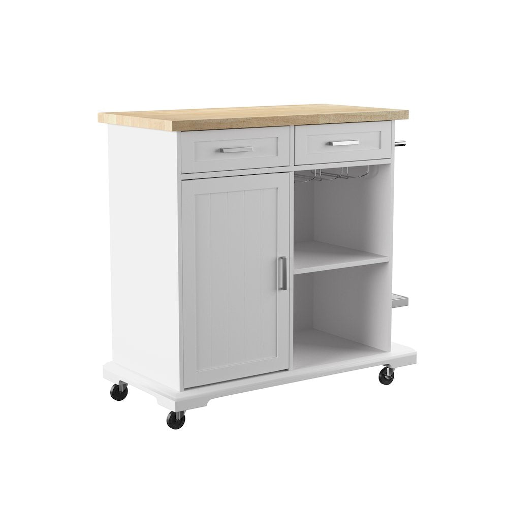 Warkin Rolling Kitchen Island Storage in White Color